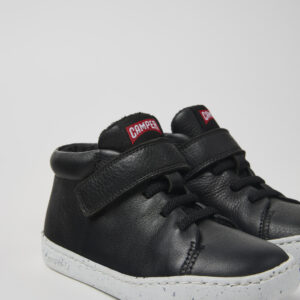 Peu Touring Black leather ankle boots for kids