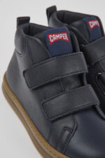 Runner Navy blue leather and textile ankle boots for kids