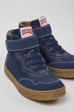 Runner Dark blue leather and nubuck ankle boots for kids