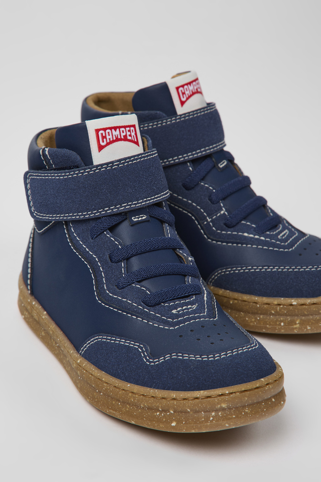 Runner Dark blue leather and nubuck ankle boots for kids