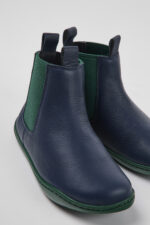 Peu Blue leather ankle boots for kids