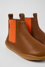 Peu Brown leather ankle boots for kids