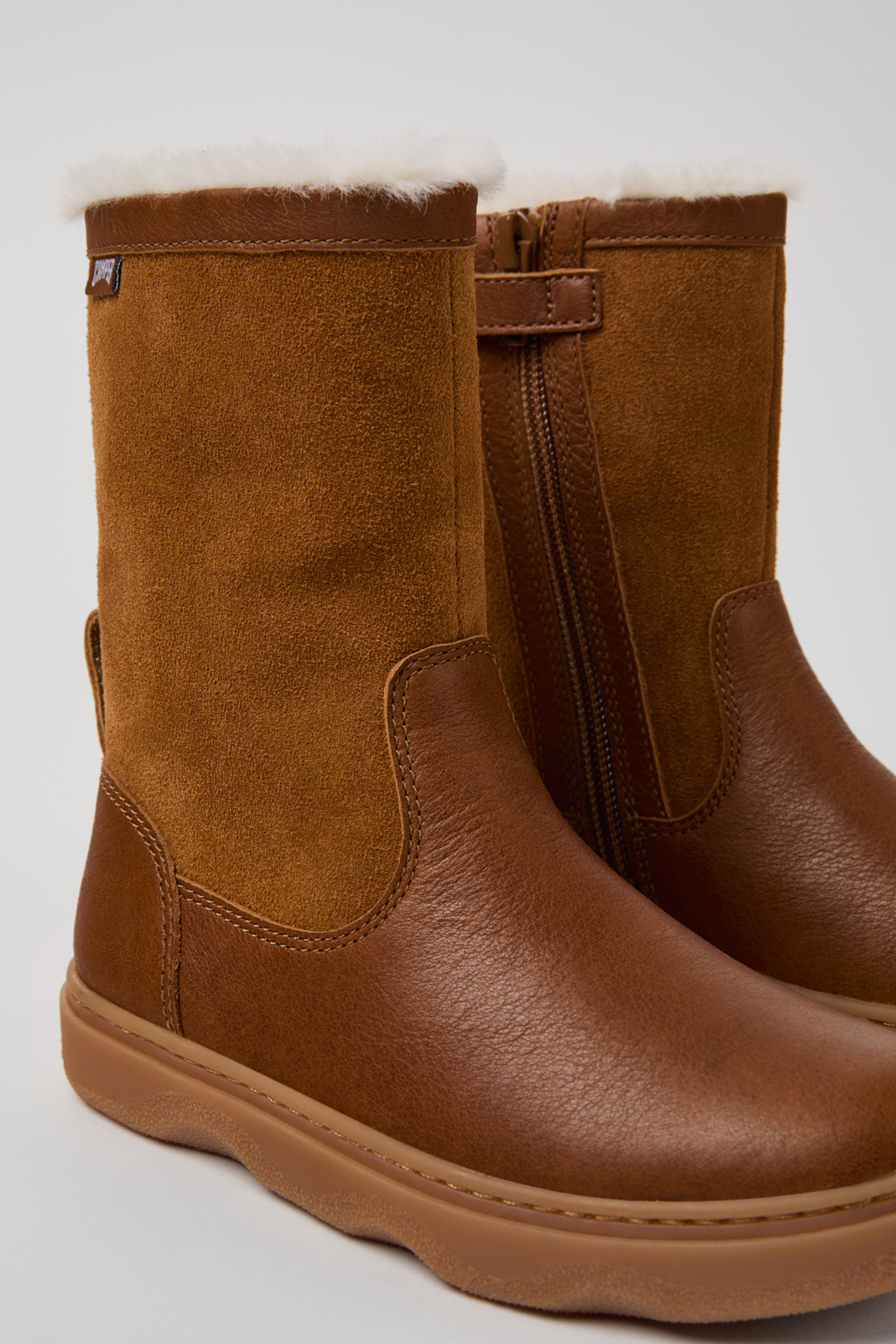 Kiddo Brown Leather and Nubuck Mid Boots for Kids.