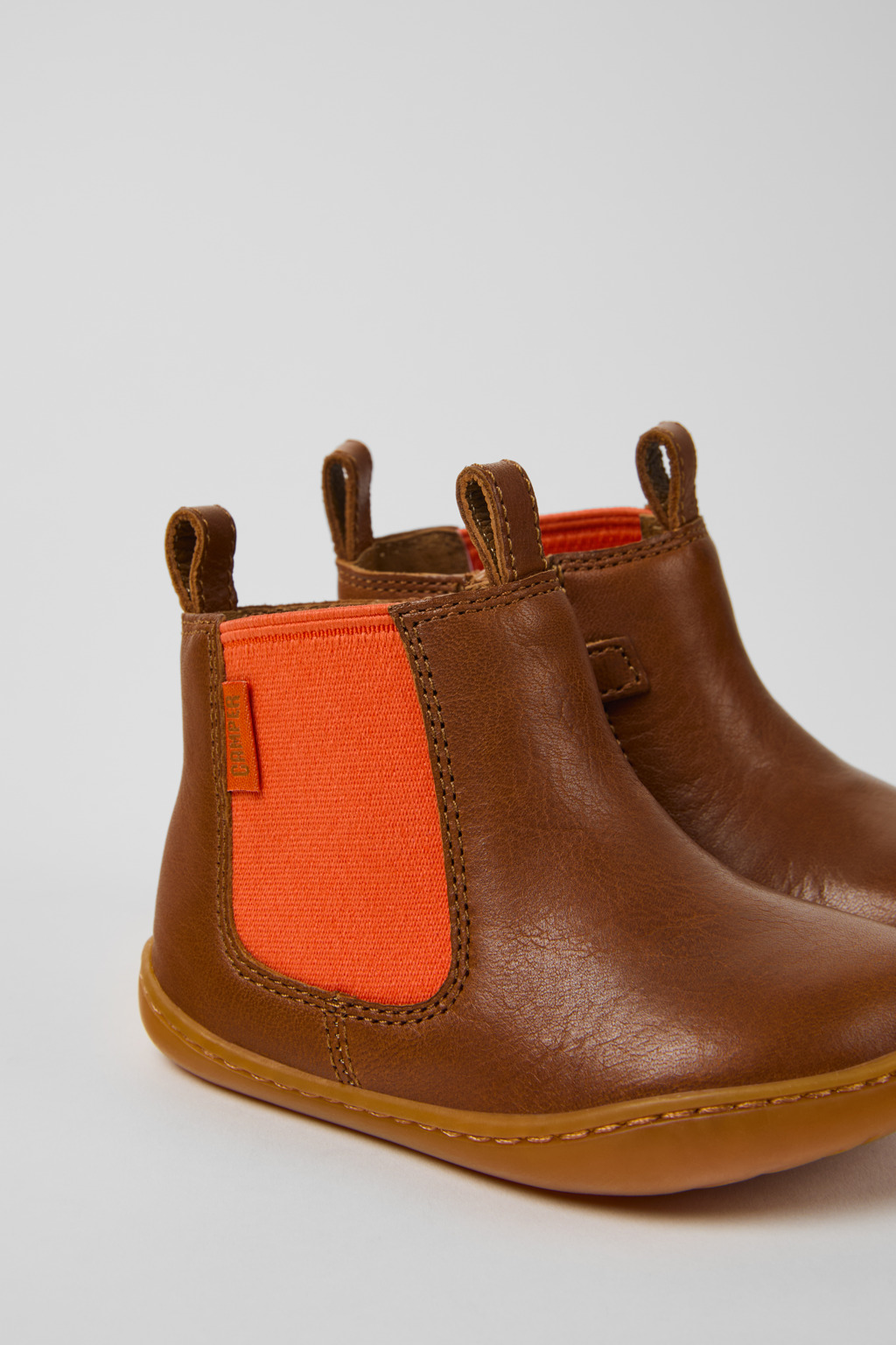 Peu Brown leather boots for kids