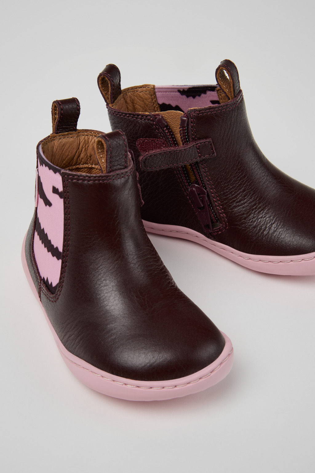 Twins Burgundy Leather Ankle Boots for Kids.