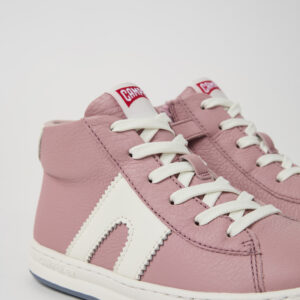 Runner Pink and white recycled leather sneakers for kids
