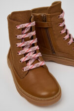 Kiddo Brown Textile and Leather Ankle Boots for Kids.