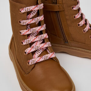 Kiddo Brown Textile and Leather Ankle Boots for Kids.